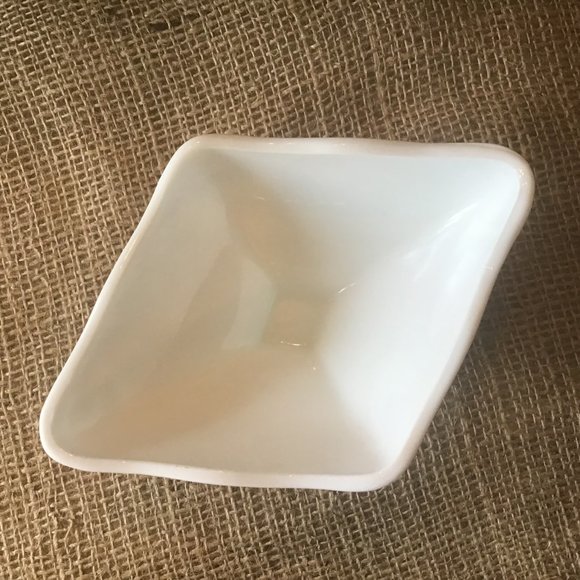 Vintage Milk Glass Floral Pedestal Bowl - Diamond Shape - Picture 4 of 6